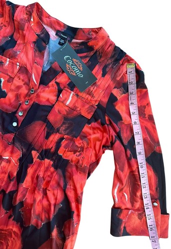 COCOMO XL Orange Red Black 3/4 sleeve women's Pintuck Blouse Tunic shirt - Picture 12 of 13