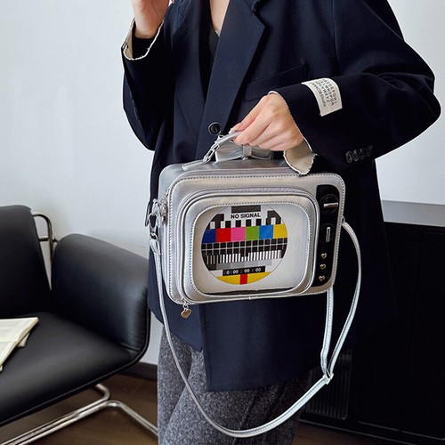 Large Novelty TV Shape Ita Bag Retro Television Women Shoulder Bag Backpack - Picture 20 of 26