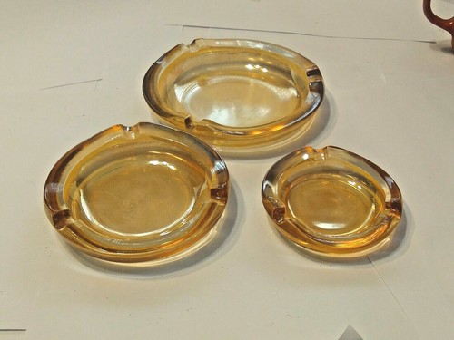 Vintage Jeannette Marigold Iridescent Carnival Glass 3 Round Nesting Ashtrays - Picture 6 of 12