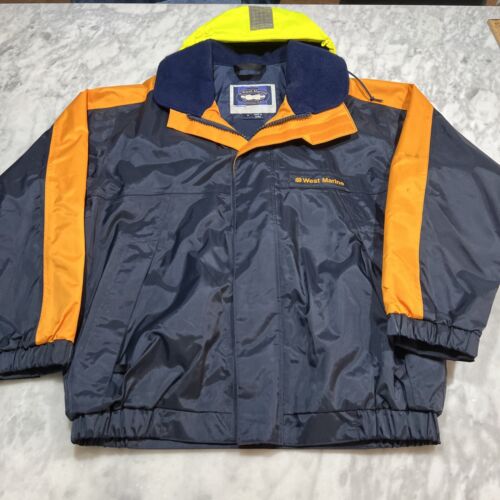 West Marine Nautical Gear Waterproof Jacket Men’s Medium Hood Pockets Full Zip - Picture 2 of 17