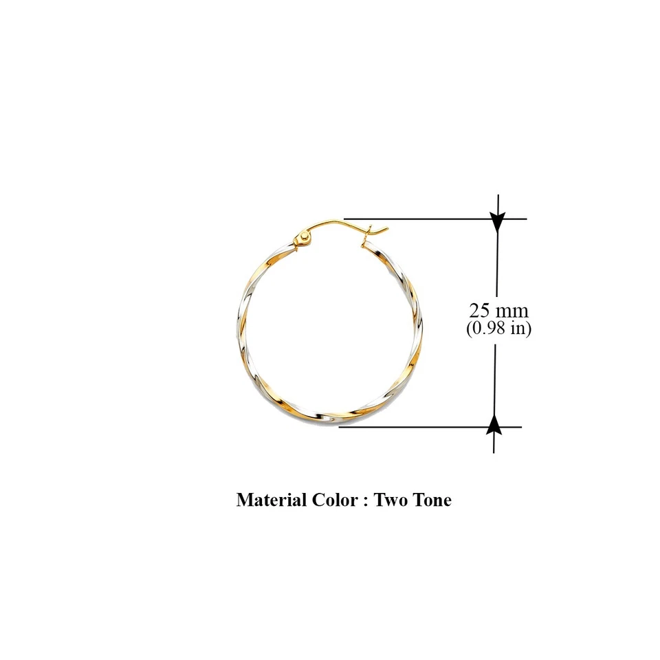 14K Two Tone Gold 1.5mm Twisted Tube Hoop Earrings - Image 4 of 4