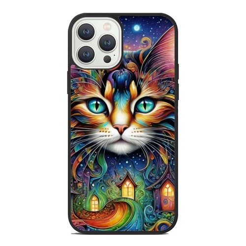 Rainbow Magical Fractal Cat For iPhone SE XS XR Max 5 6 7 8 Plus Protective Case - Picture 21 of 25