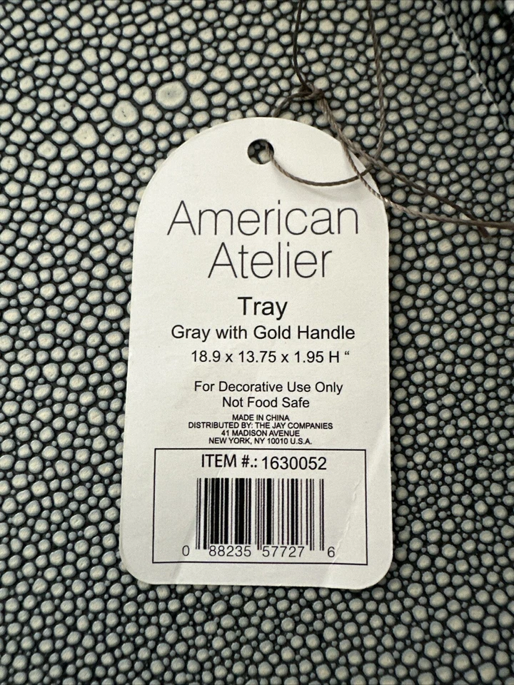 American Atelier 深蓝色灰色人造 Shagreen 装饰托盘带金色手柄 — 第 3/4 张图片