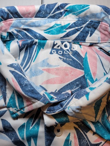 IZOD Golf Stretch Hawaiian Floral Polo Palm Tree Leaves Spandex Blend Mens M - Picture 3 of 7