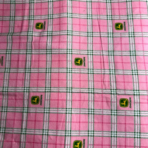 John Deere Logos Pink Plaid Flannel By the 1/2 Yard Craft Material #83 - Picture 1 of 2