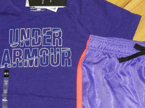 Under Armour purple wordmark logo top & shorts set NWT girls' L YLG - Picture 2 of 3