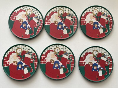 Vintage Christmas Santa Claus Coaster with Case 6 Round Drink Coasters