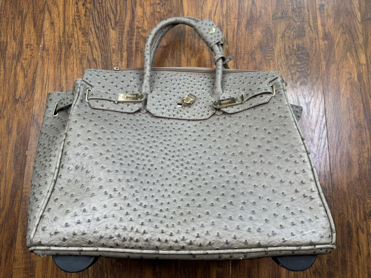 KC Jagger Leather Faux Ostrich Print Wheeled Rolling Bag  display picture 1