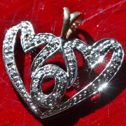 10k multi tone gold pendant 0.87" natural diamond mom heart charm 2.30g N3518 - Picture 5 of 21