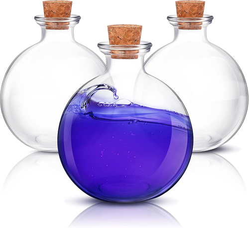 Tessco 3 Pcs Spherical Potion Bottles round Glass Clear Potion Jars 8. 5 Oz Deco