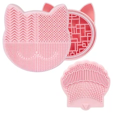 Cat Shaped Silicone Makeup Brush Cleaning Mat with Detachable Brushes Organizer