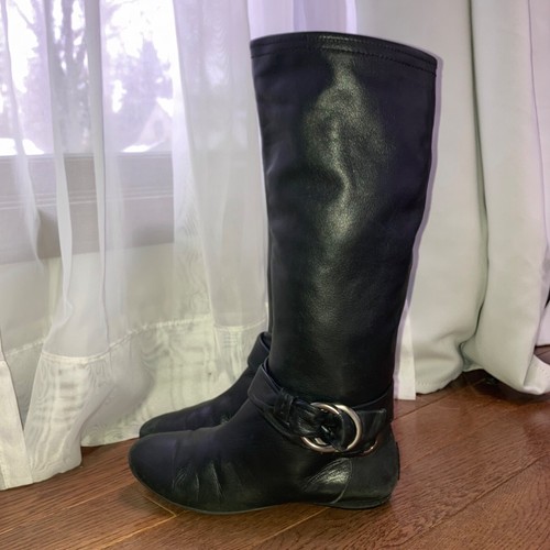 B Makowsky Boot Women 6.5 Rebay Black Leather Tall Slouchy Buckle Flat Essential - Picture 5 of 15