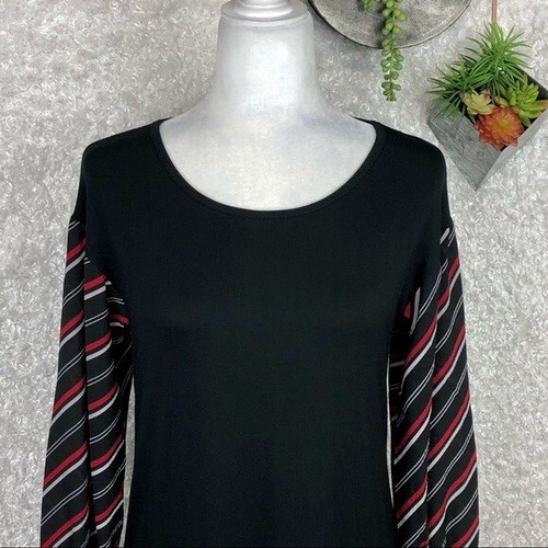Balloon Sleeve Raglan Tunic Size S Black Long Striped Sleeve Bombom (Boutique) - Picture 8 of 8