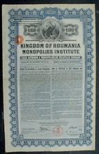 Roumania Monopolies Institute 100 P. Sterling 7% Gold Bond 1929 unc. + coupons