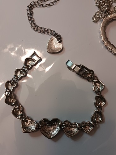 HEARTS- Silver-toned Rhinestone Bracelet & Necklaces - Picture 3 of 11