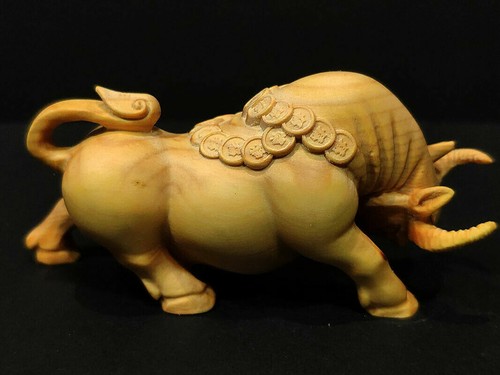 8 cm chinesische handgeschnitzte Buchsbaumschnitzerei Büffel Ochse Statue Deko Ornamente - Bild 2 von 6