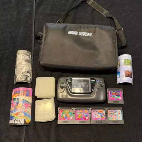 Sega Game Gear Console Bundle TESTED WORKING GAMES CASE