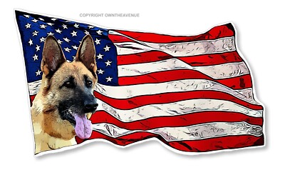 German Shepherd USA American Flag Car Truck Laptop Sticker Decal 4.5''