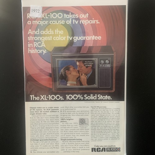 Vintage 1972 RCA XL 100s Television 100% Solid State Ad Advertisement - Imagen 2 de 2
