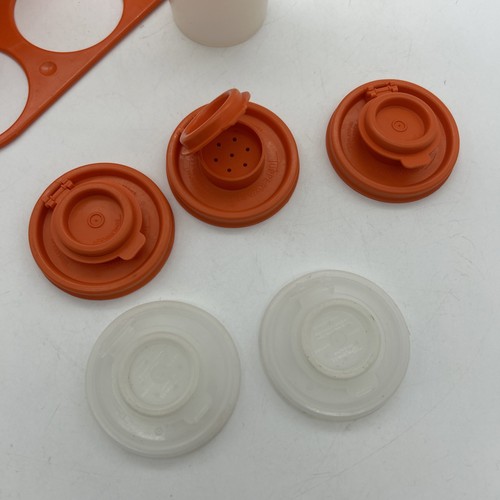 Retro Orange Tupperware Spice Rack Flip Top Lids Wall Rack Vintage - Picture 14 of 17