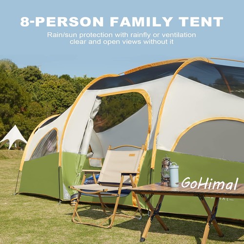 8 Person Tent for Camping, Waterproof Windproof Family Tent with Rainfly, Div... - Picture 4 of 6