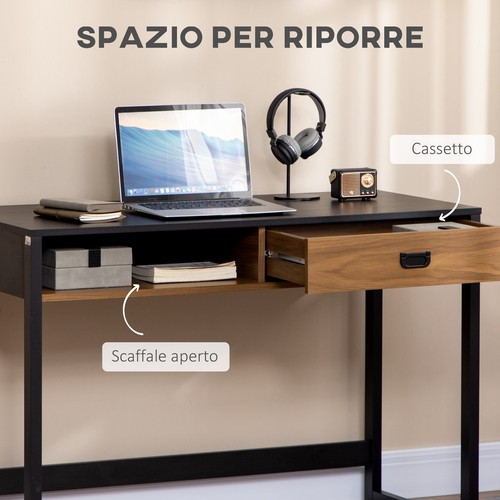 HOMCOM Scrivania per Camera e Ufficio con Cassetto Stile Industriale Noce e Nero - Foto 6 di 10