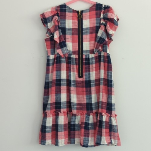 BONNIE JEAN GIRLS PLAID DRESS SZ16 COTTON FLUTTER Blue Red - Picture 3 of 5