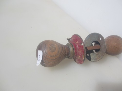 Victorian Wooden Door Knobs Handles Brass Plates Old Wood Antique Reeded - Picture 7 of 12