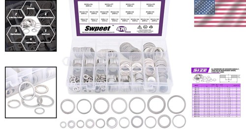 470Pc Aluminum Flat Washer Kit - 18 Metric Sizes M6-M24, Oil Drain Plug Seal - Picture 2 of 9