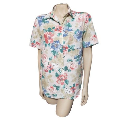 Alfred Dunner Vintage 80er 90er mehrfarbig Blumenmuster Knopfleiste Bluse Top Damengröße 10 - Bild 1 von 6