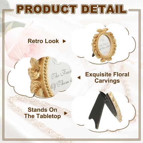 6Pcs 2.4x1.8" Oval Tiny Vintage Picture Frames for Home Wedding Decor, Gold - Picture 3 of 6