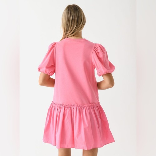 Mini Vestido de Algodón Mangas Abullonadas Cintura Caída Rosa Talla L FÁBRICA INGLESA - Imagen 3 de 12