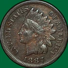 1887 Indian Head Cent Extremely Fine XF Coin, Cleaned #42014