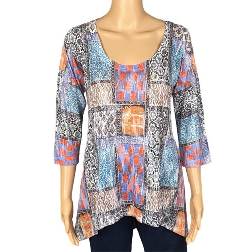 Nally & Millie Multicolor Patchwork 3/4 Arm High/Low Super Soft Tunika Medium - Bild 1 von 10