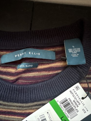 Men's PERRY ELLIS Navy Blue Merino Wool Blend Pullover / Sweater L Large NWT NEW - Picture 2 of 8