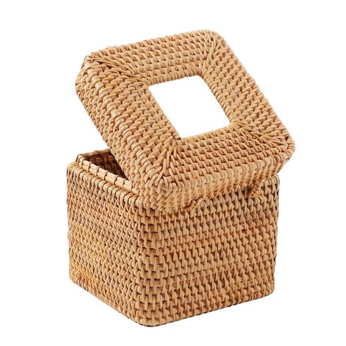 Rattan Tissue Box Cover Square, Hand Woven Wicker Facial Tissue Holder with H... - Picture 3 of 6