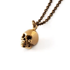 Halloween Skull Pendant 18" Chain Necklace in 18K Yellow Gold Over For Unisex's