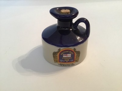 Pusser s Rum British Navy Distillery Advertising Bottle Blue & White 1970 Empty