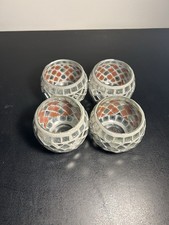 Vintage Glass Mosaic 2.5 Inch Candle Holders Set Of 4