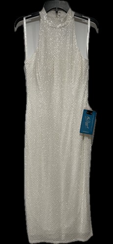 MAC DUGGAL 70110 EMEBELLISHED HALTER NECK WHITE COLUMN DRESS SLEEVELESS 10 NWT - Picture 4 of 13