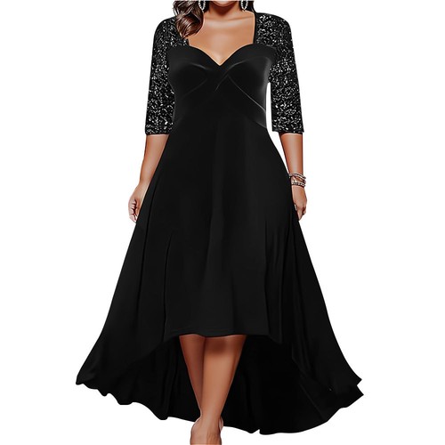 Ladies Plus Size V-Neck Sequin Swing Dress Cocktail Party XMAS Dresses Ball Gown - Picture 16 of 17