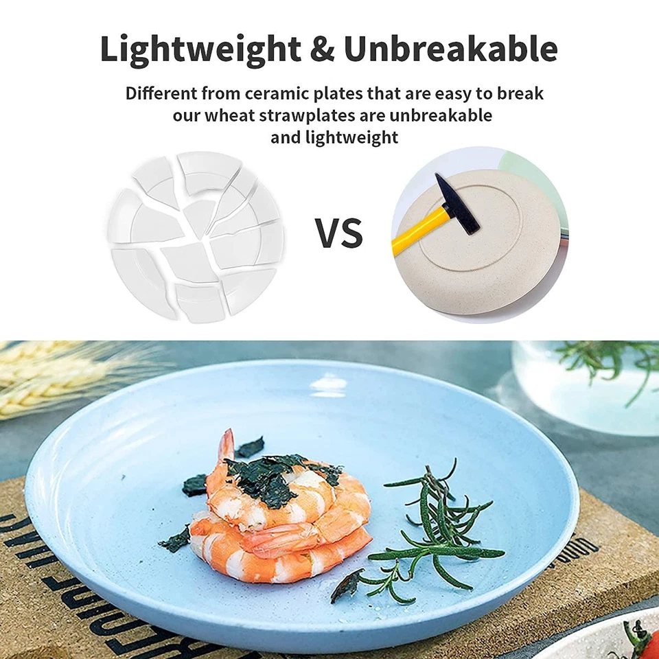 12 PACK 9 Inch Lightweight Wheat Straw Plates, Unbreakable Deep Dinner Plates... - Image 3 of 4