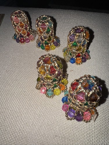 5 Vintage Christmas Ornament Handmade Beaded Bell Shaped Mini Light Covers 2”