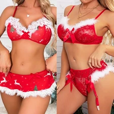 Sexy Chrismas Pajamas Women Lingerie Tops Skirts Sleepwear Nightwear Santa Claus
