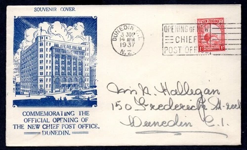 New Zealand - 1937 Opening of Dunedin Chief Post Office Souvenir Cover