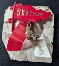 Vintage 1950s Skateland Happy Birthday Pin Roller Rink Ephemera 3.25" x 3.5"