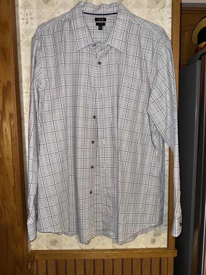 Lote de 2 camisas de vestir APT.9 para hombre - calce ajustado XXL - cuadros y rayas Foto 2 de 4