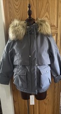 NWT GZDMFS Kids Gray Faux Fur Hooded Zipper with Flap Closure Jacket Sz:L 10-12 