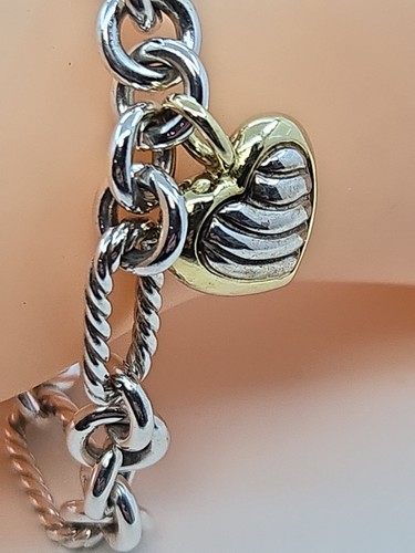 David Yurman Armband, Kabel, Herz Charm, 18 Karat und Sterlingsilber, 7,5 Zoll  - Bild 3 von 8