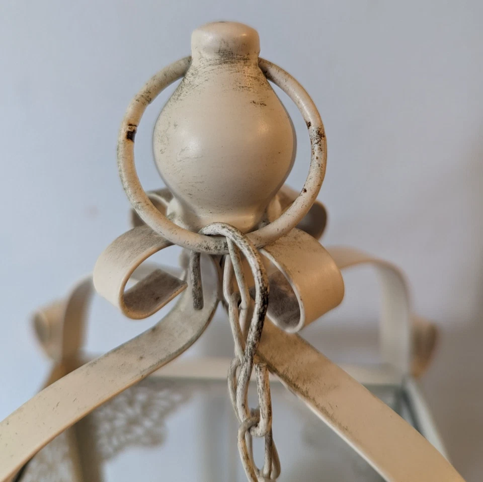 Vintage-Pier 1 Decorative Metal Lantern With Glass Panels-Crystal Stones -17" H - Image 4 of 4